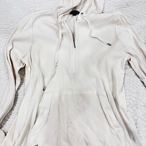 Waffle Knit Light Cream Half-Zip Hoodie Sweatshirt